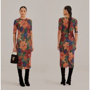 FARM Rio Stitched Flowers Midi Dress